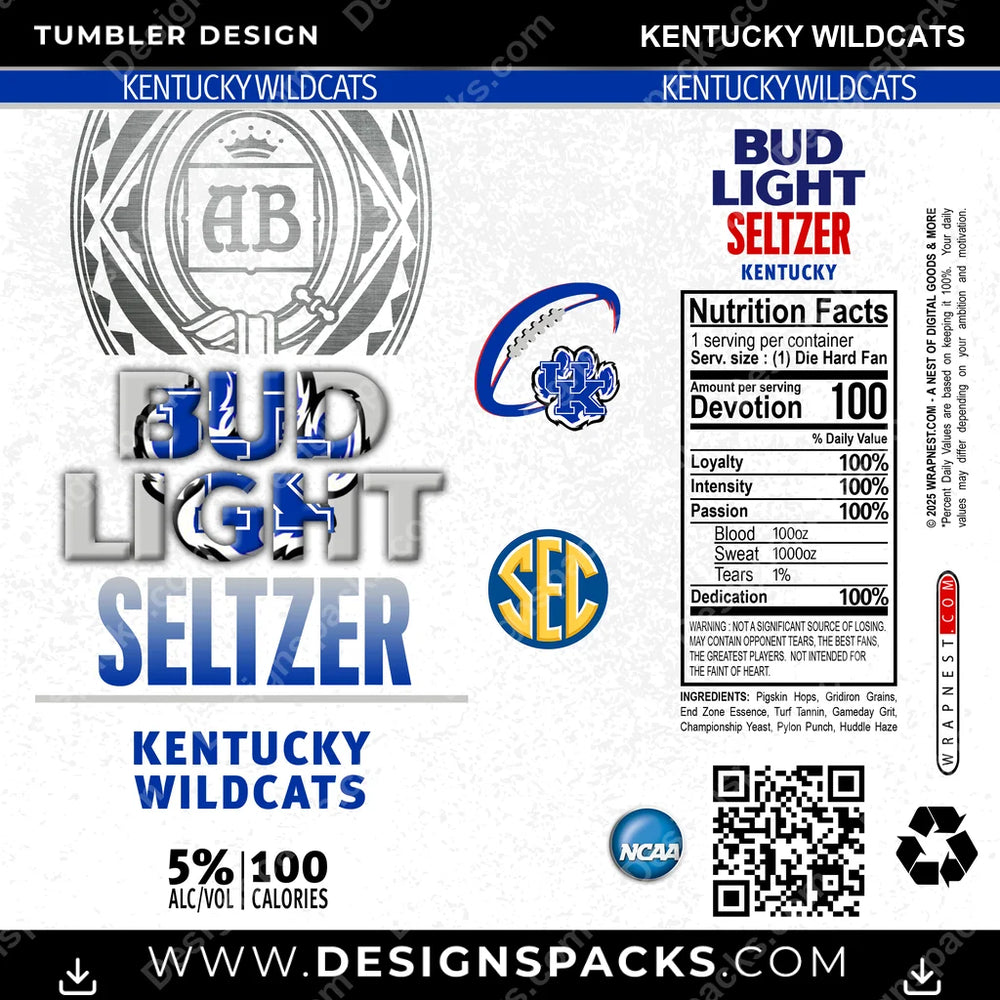 College Sport Bud Light Seltzer Kentucky Wildcats NCAA College Sport Tumbler Digital Wrap Design Download
