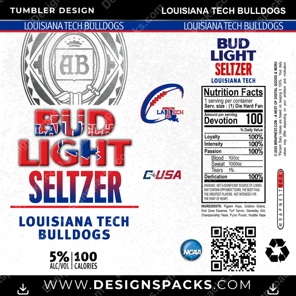 College Sport Bud Light Seltzer Louisiana Tech Bulldogs NCAA College Sport Tumbler Digital Wrap Design Download