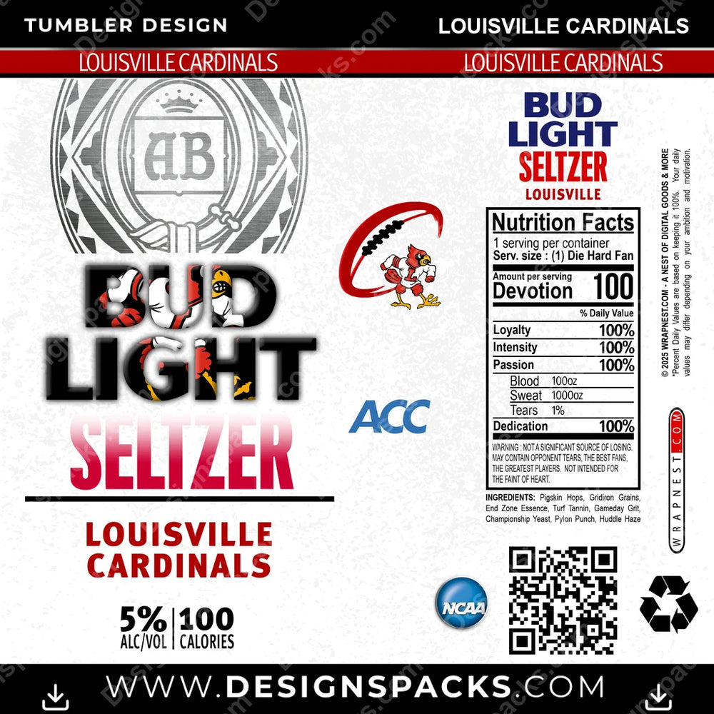 College Sport Bud Light Seltzer Louisville Cardinals NCAA College Sport Tumbler Digital Wrap Design Download