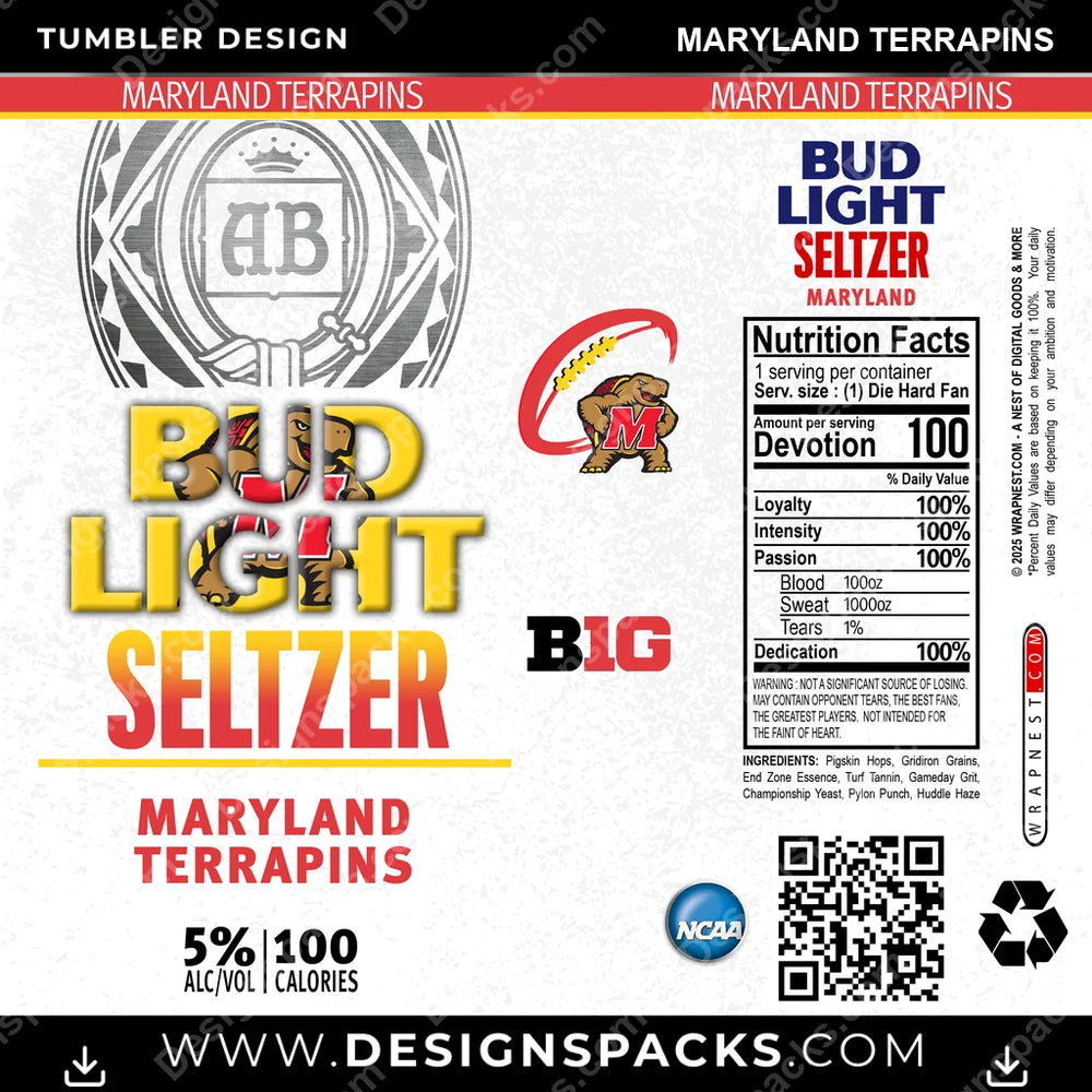 College Sport Bud Light Seltzer Maryland Terrapins NCAA College Sport Tumbler Digital Wrap Design Download