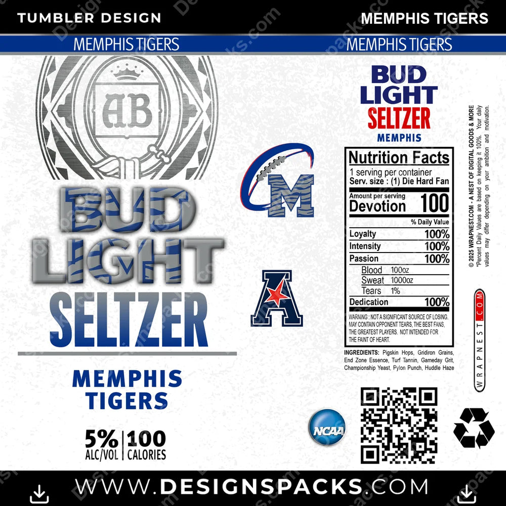 College Sport Bud Light Seltzer Memphis Tigers NCAA College Sport Tumbler Digital Wrap Design Download