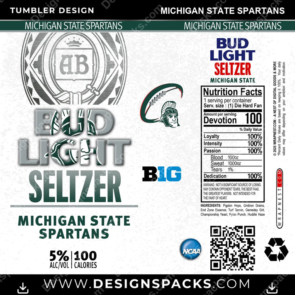 College Sport Bud Light Seltzer Michigan State Spartans NCAA College Sport Tumbler Digital Wrap Design Download