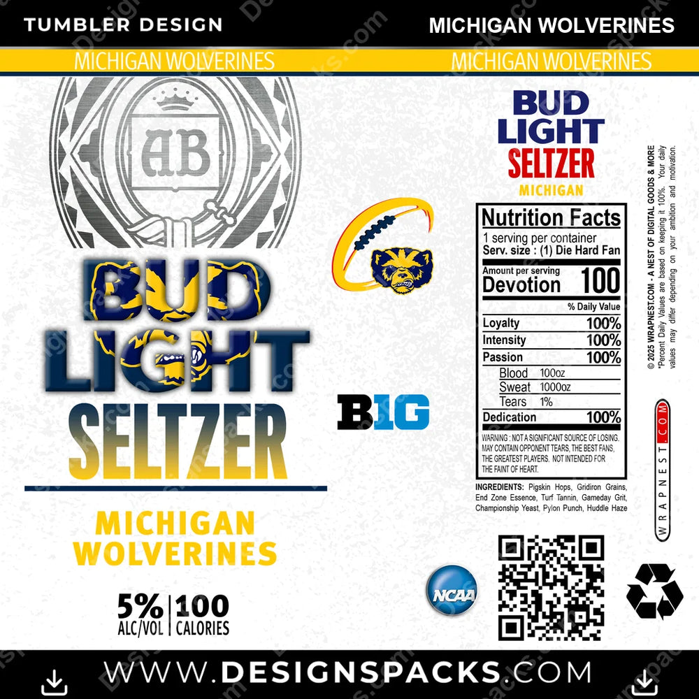 College Sport Bud Light Seltzer Michigan Wolverines NCAA College Sport Tumbler Digital Wrap Design Download