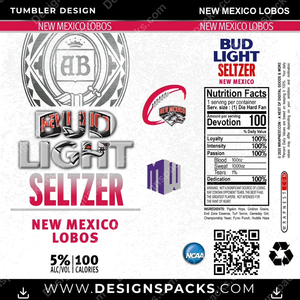 College Sport Bud Light Seltzer New Mexico Lobos NCAA Tumbler Digital Wrap Design Download