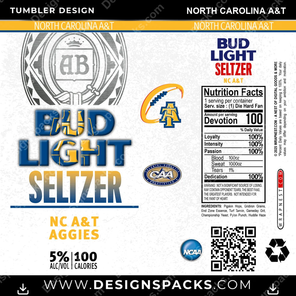 College Sport Bud Light Seltzer North Carolina A&T NCAA College Sport Tumbler Digital Wrap Design Download