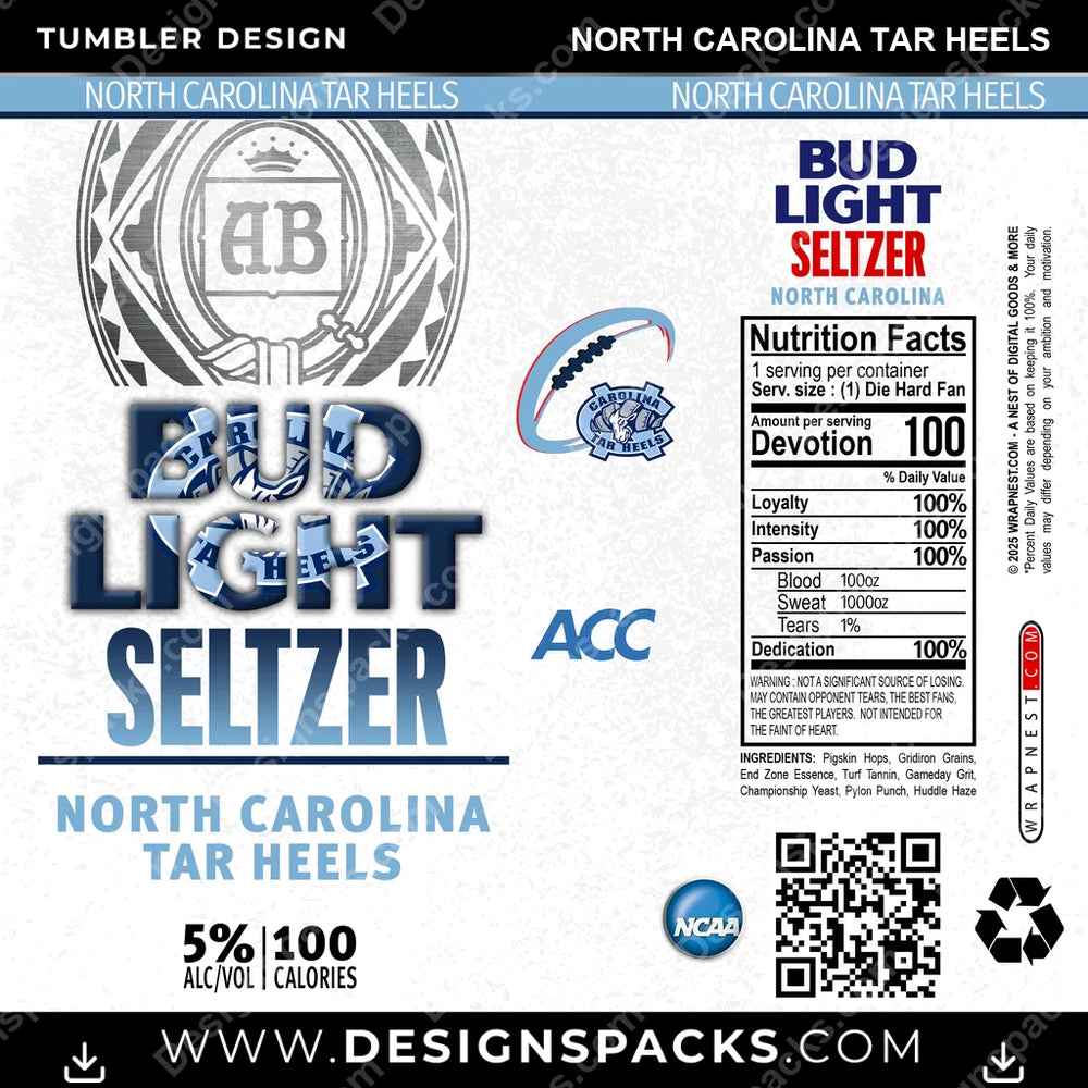 College Sport Bud Light Seltzer North Carolina Tar Heels NCAA College Sport Tumbler Digital Wrap Design Download