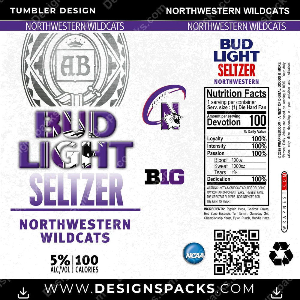 College Sport Bud Light Seltzer Northwestern Wildcats NCAA College Sport Tumbler Digital Wrap Design Download
