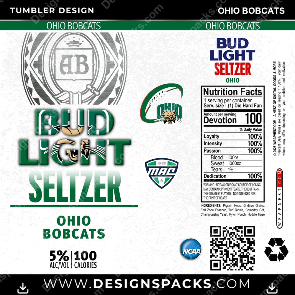College Sport Bud Light Seltzer Ohio Bobcats NCAA College Sport Tumbler Digital Wrap Design Download