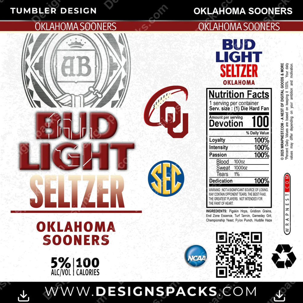 College Sport Bud Light Seltzer Oklahoma Sooners NCAA College Sport Tumbler Digital Wrap Design Download