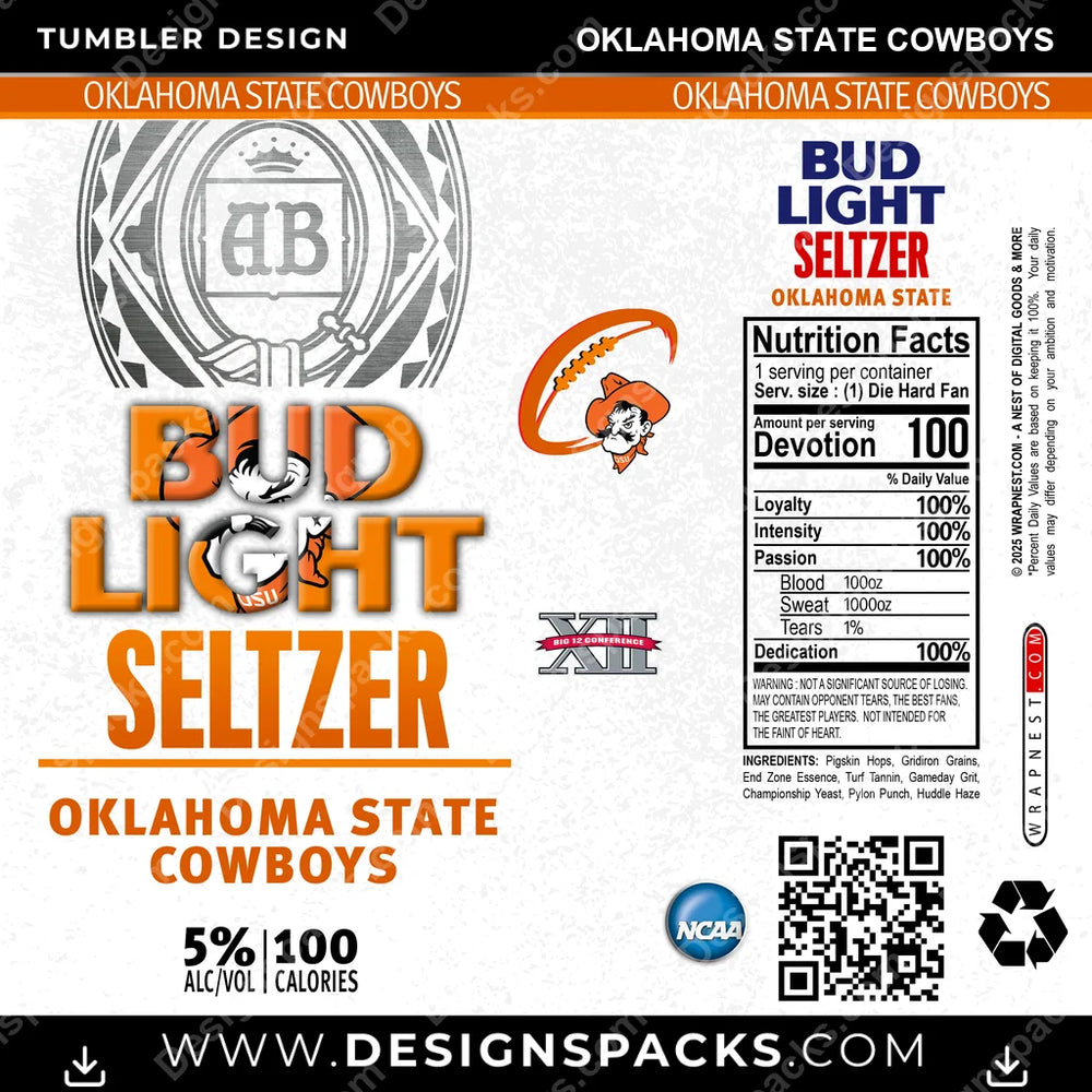 College Sport Bud Light Seltzer Oklahoma State Cowboys NCAA College Sport Tumbler Digital Wrap Design Download