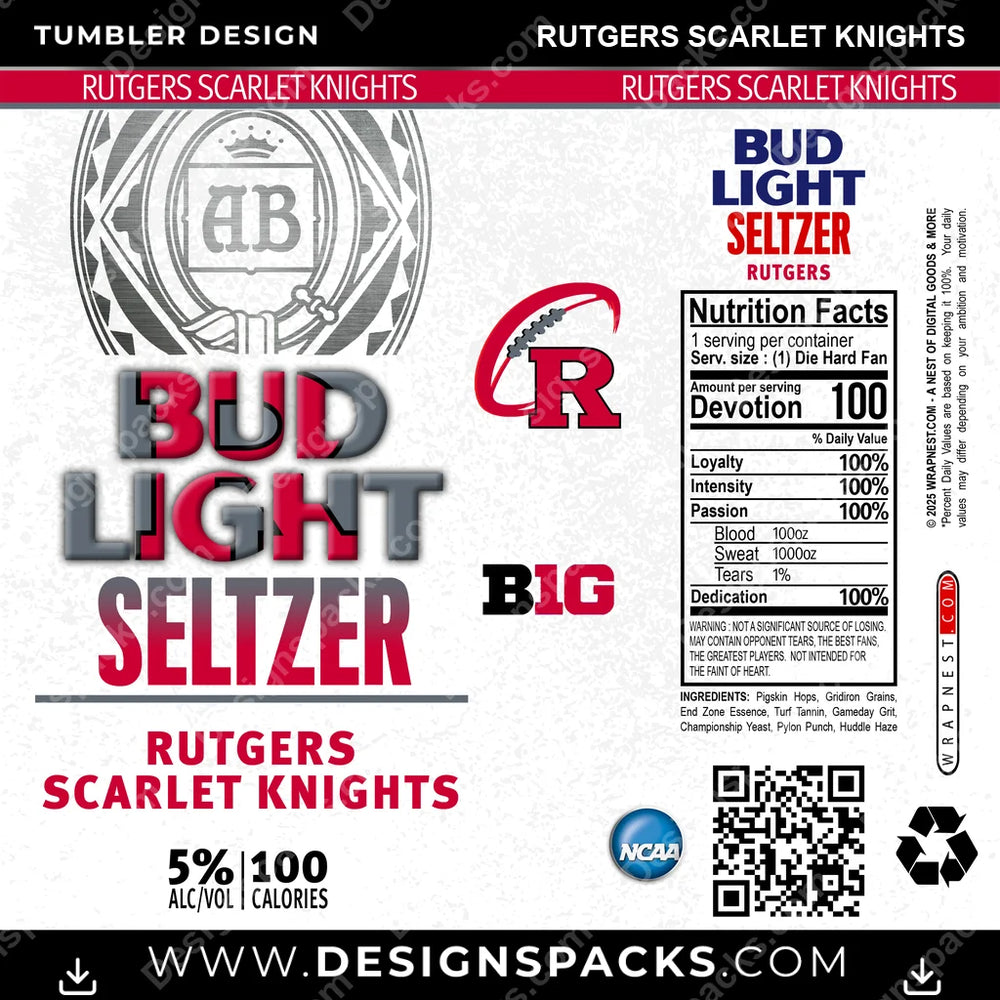 College Sport Bud Light Seltzer Rutgers Scarlet Knights NCAA College Sport Tumbler Digital Wrap Design Download