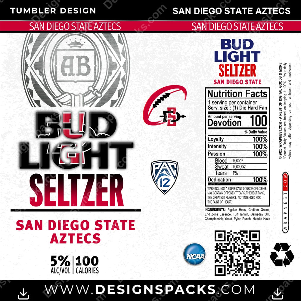College Sport Bud Light Seltzer San Diego State Aztecs NCAA College Sport Tumbler Digital Wrap Design Download
