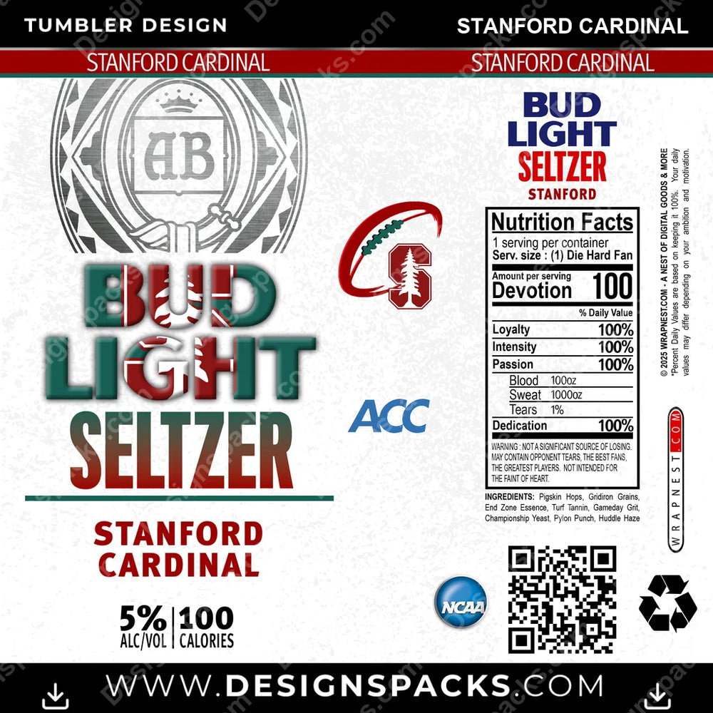 College Sport Bud Light Seltzer Stanford Cardinal NCAA College Sport Tumbler Digital Wrap Design Download