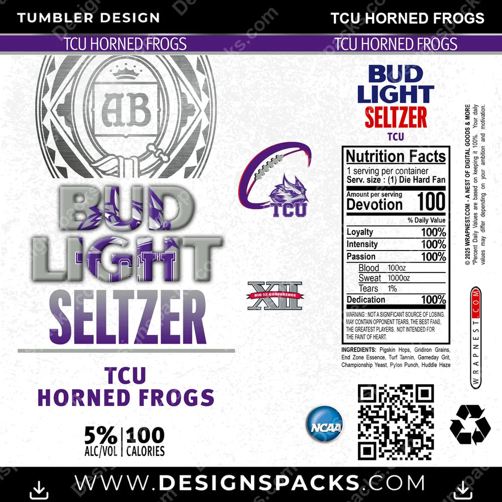 College Sport Bud Light Seltzer TCU Horned Frogs NCAA College Sport Tumbler Digital Wrap Design Download