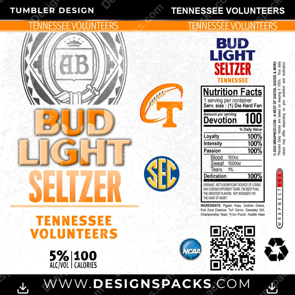 College Sport Bud Light Seltzer Tennessee Volunteers NCAA College Sport Tumbler Digital Wrap Design Download