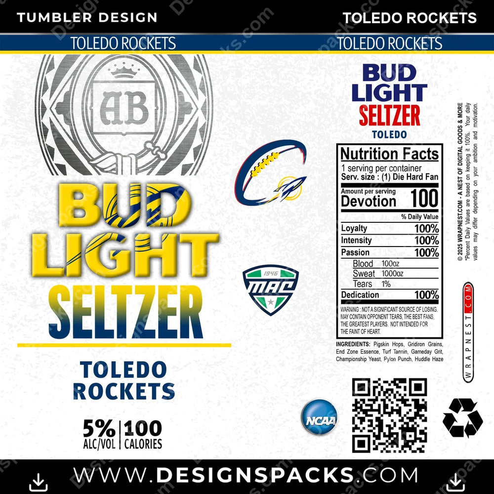 College Sport Bud Light Seltzer Toledo Rockets NCAA College Sport Tumbler Digital Wrap Design Download