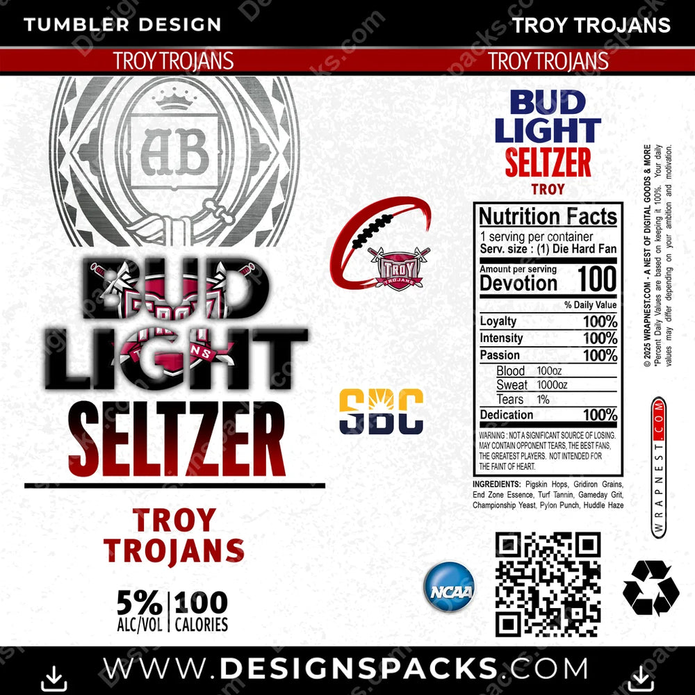 College Sport Bud Light Seltzer Troy Trojans NCAA College Sport Tumbler Digital Wrap Design Download