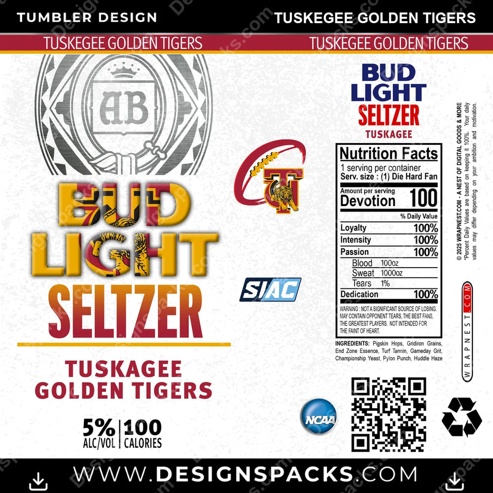College Sport Bud Light Seltzer Tuskegee Golden Tigers NCAA College Sport Tumbler Digital Wrap Design Download