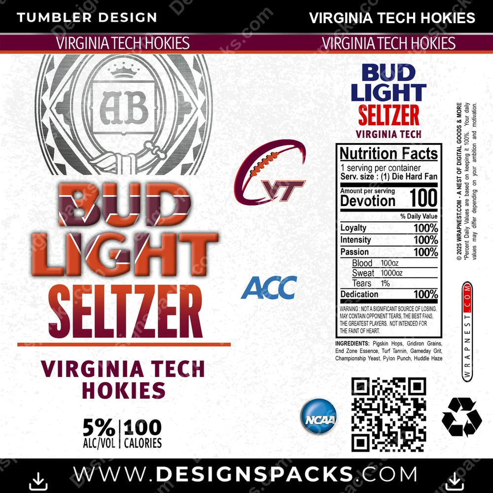 College Sport Bud Light Seltzer Virginia Tech Hokies NCAA College Sport Tumbler Digital Wrap Design Download