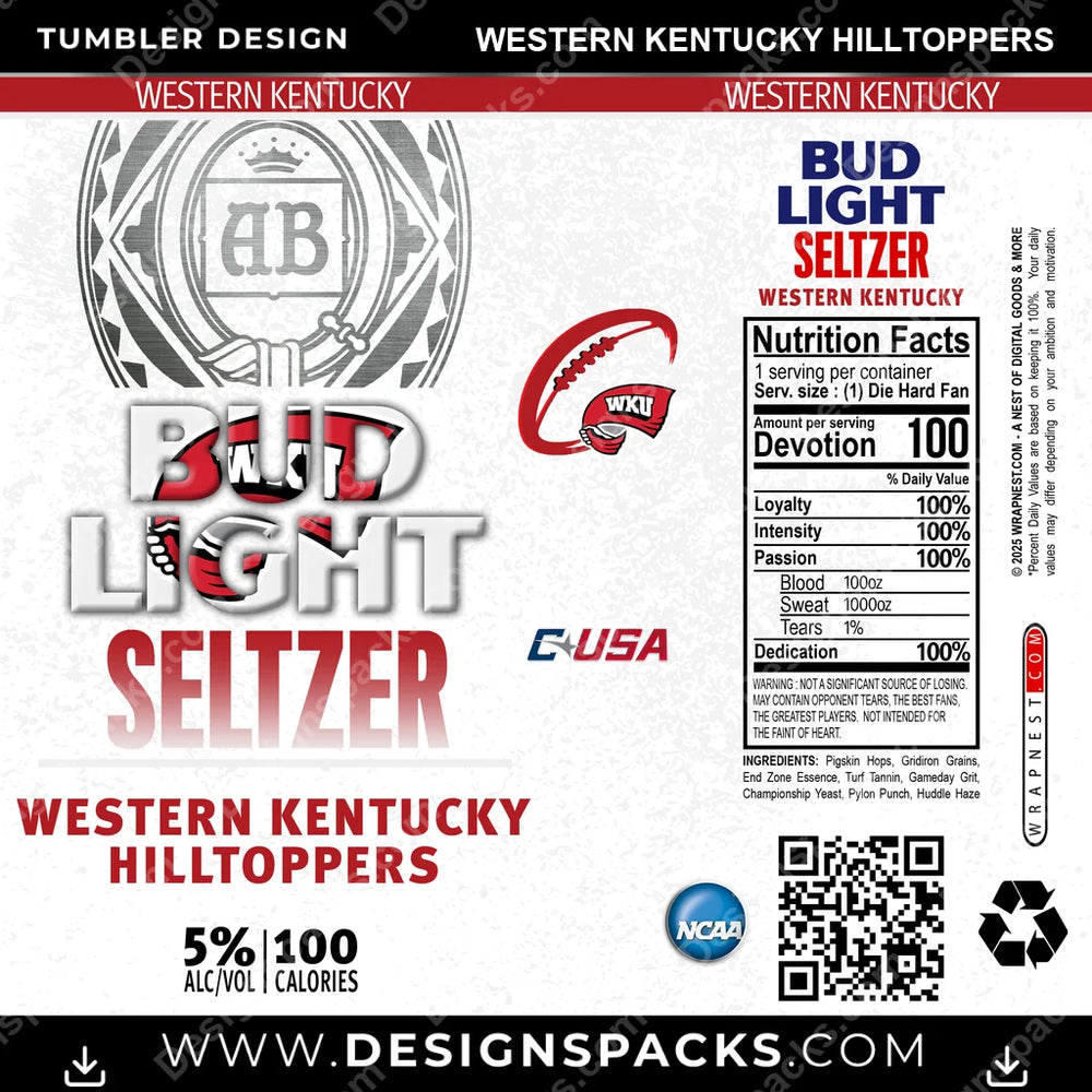 College Sport Bud Light Seltzer Western Kentucky Hilltoppers NCAA College Sport Tumbler Digital Wrap Design Download