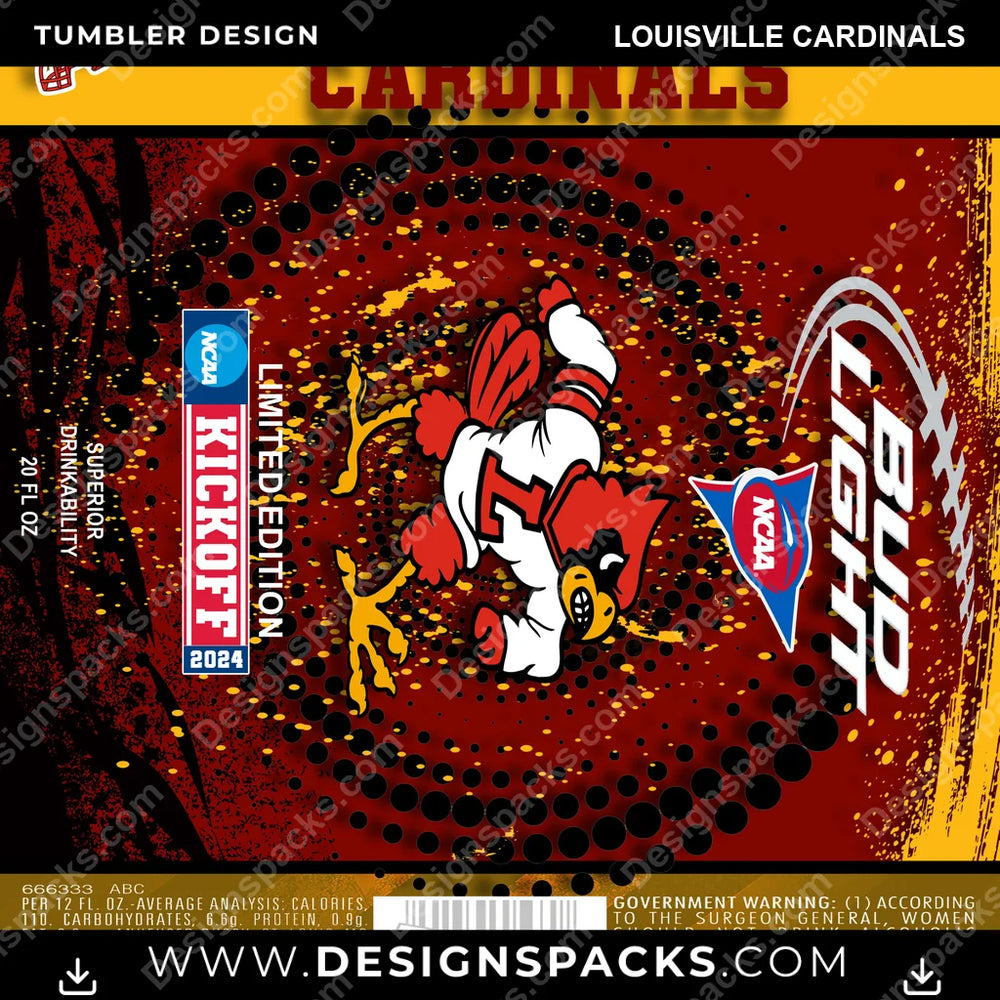 College Sport Bud Louisville Cardinals NCAA College Sport Tumbler Digital Wrap Design Download