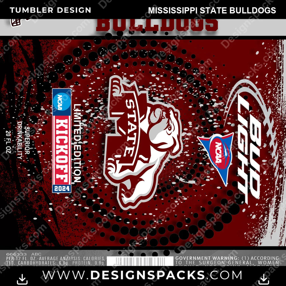 College Sport Bud Mississippi State Bulldogs NCAA College Sport Tumbler Digital Wrap Design Download