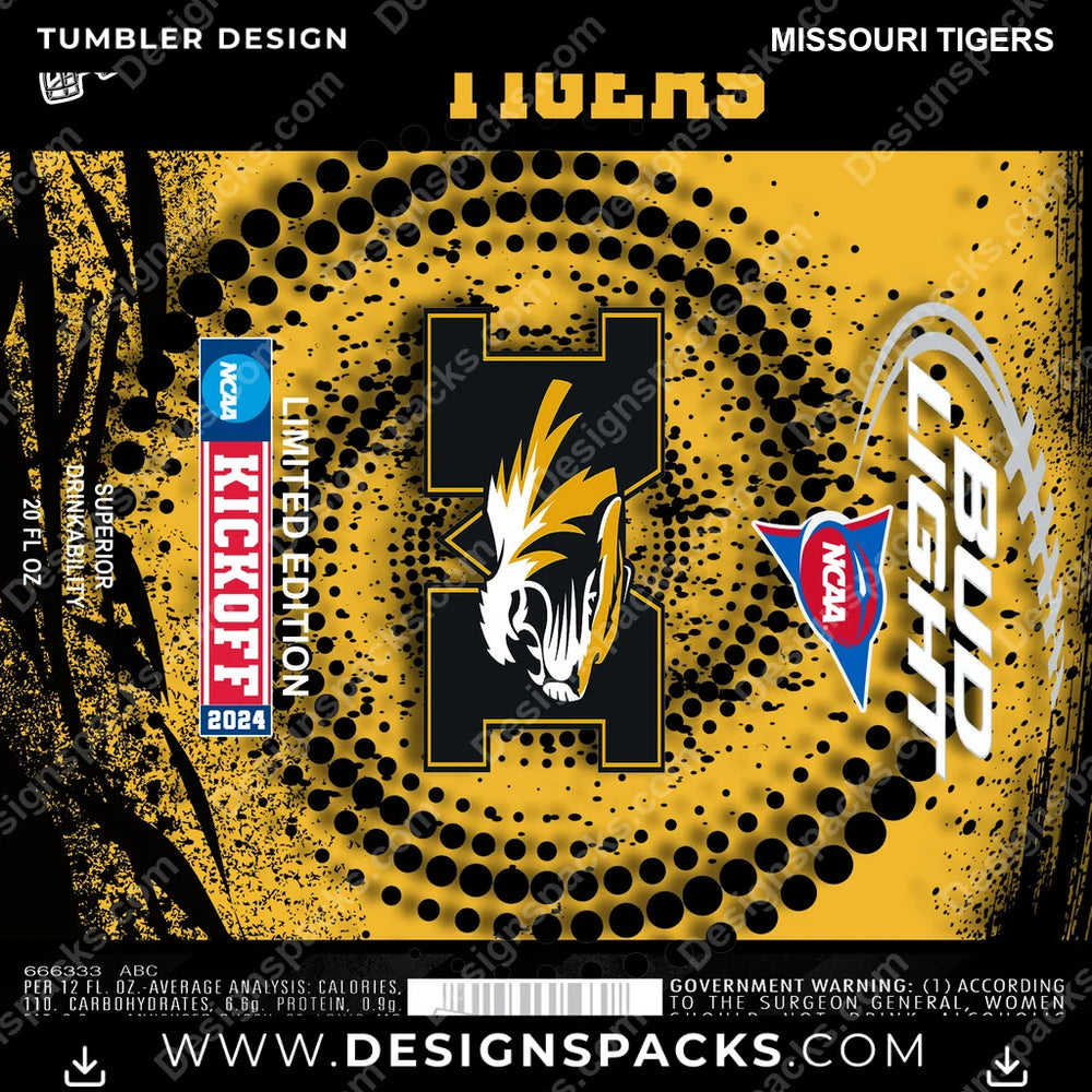 College Sport Bud Missouri Tigers NCAA College Sport Tumbler Digital Wrap Design Download
