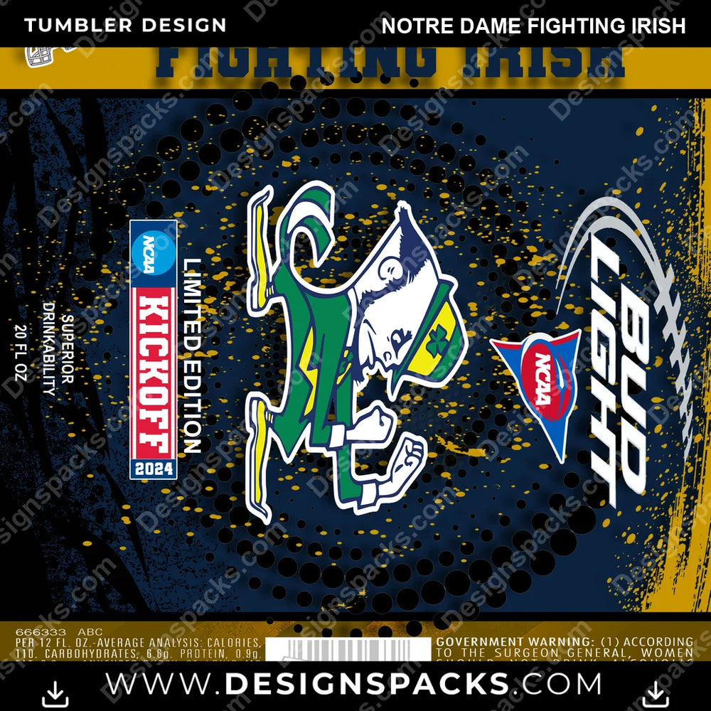 College Sport Bud Notre Dame Fighting Irish NCAA College Sport Tumbler Digital Wrap Design Download