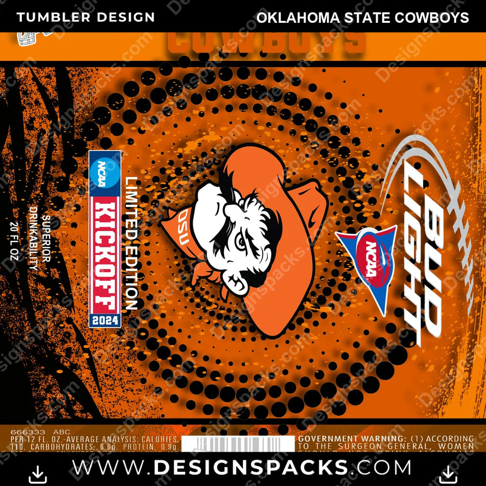 College Sport Bud Oklahoma State Cowboys NCAA College Sport Tumbler Digital Wrap Design Download