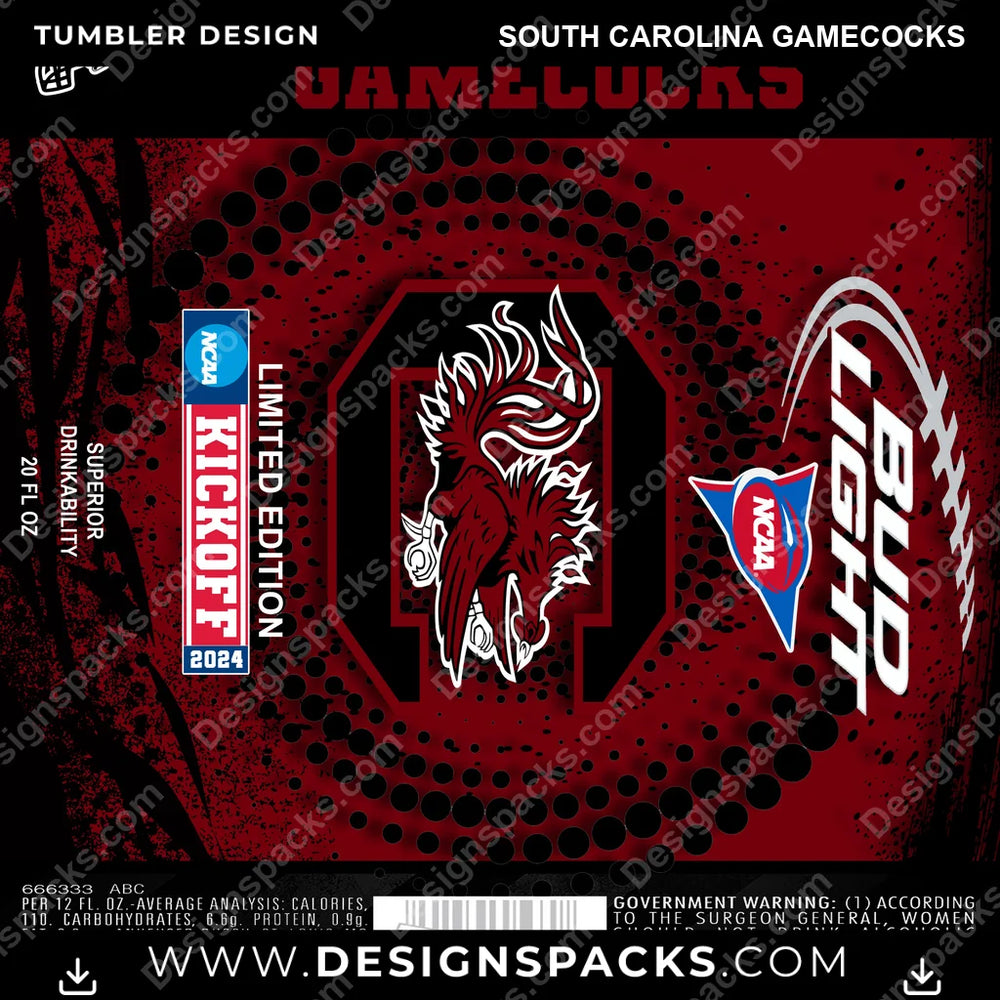 College Sport Bud South Carolina Gamecocks NCAA College Sport Tumbler Digital Wrap Design Download