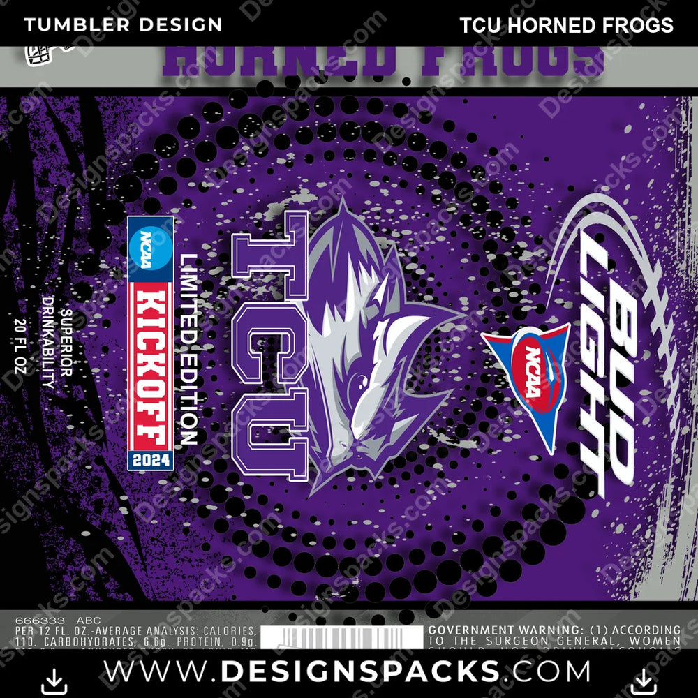 College Sport Bud TCU Horned Frogs NCAA College Sport Tumbler Digital Wrap Design Download