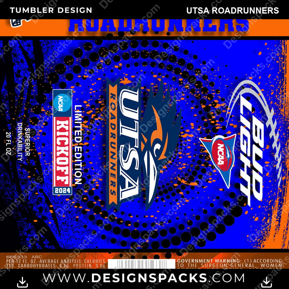 College Sport Bud UTSA Roadrunners NCAA College Sport Tumbler Digital Wrap Design Download