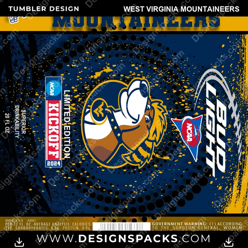 College Sport Bud West Virginia Mountaineers NCAA College Sport Tumbler Digital Wrap Design Download