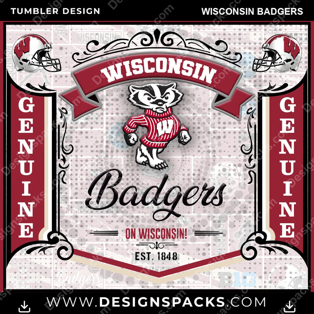 College Sport Bud Wisconsin Badgers NCAA College Sport Tumbler Digital Wrap Design Download