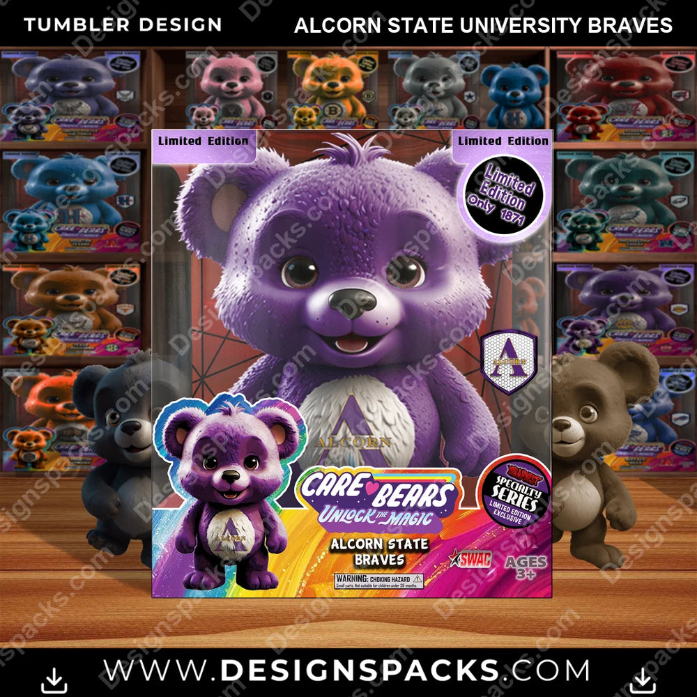 College Sport Care Bear Box Alcorn State University Braves NCAA College Sport Tumbler Digital Wrap Design Download