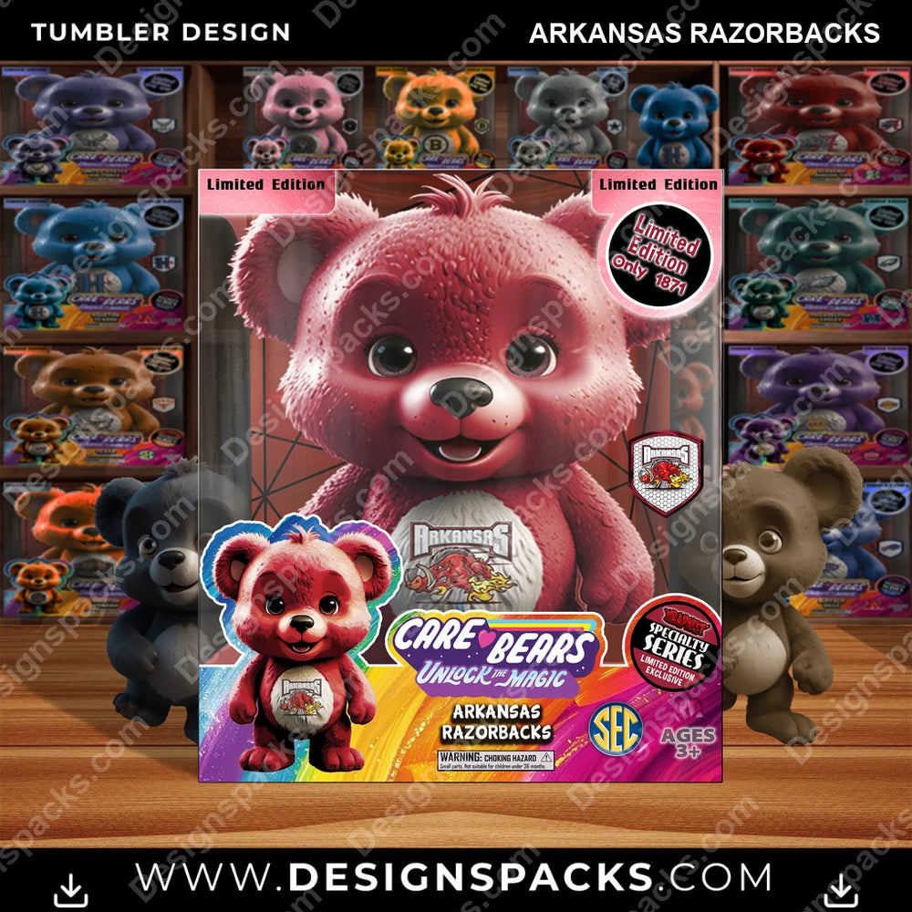 College Sport Care Bear Box Arkansas Razorbacks NCAA College Sport Tumbler Digital Wrap Design Download