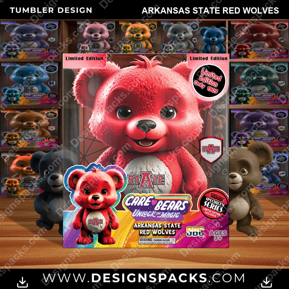 College Sport Care Bear Box Arkansas State Red Wolves NCAA College Sport Tumbler Digital Wrap Design Download