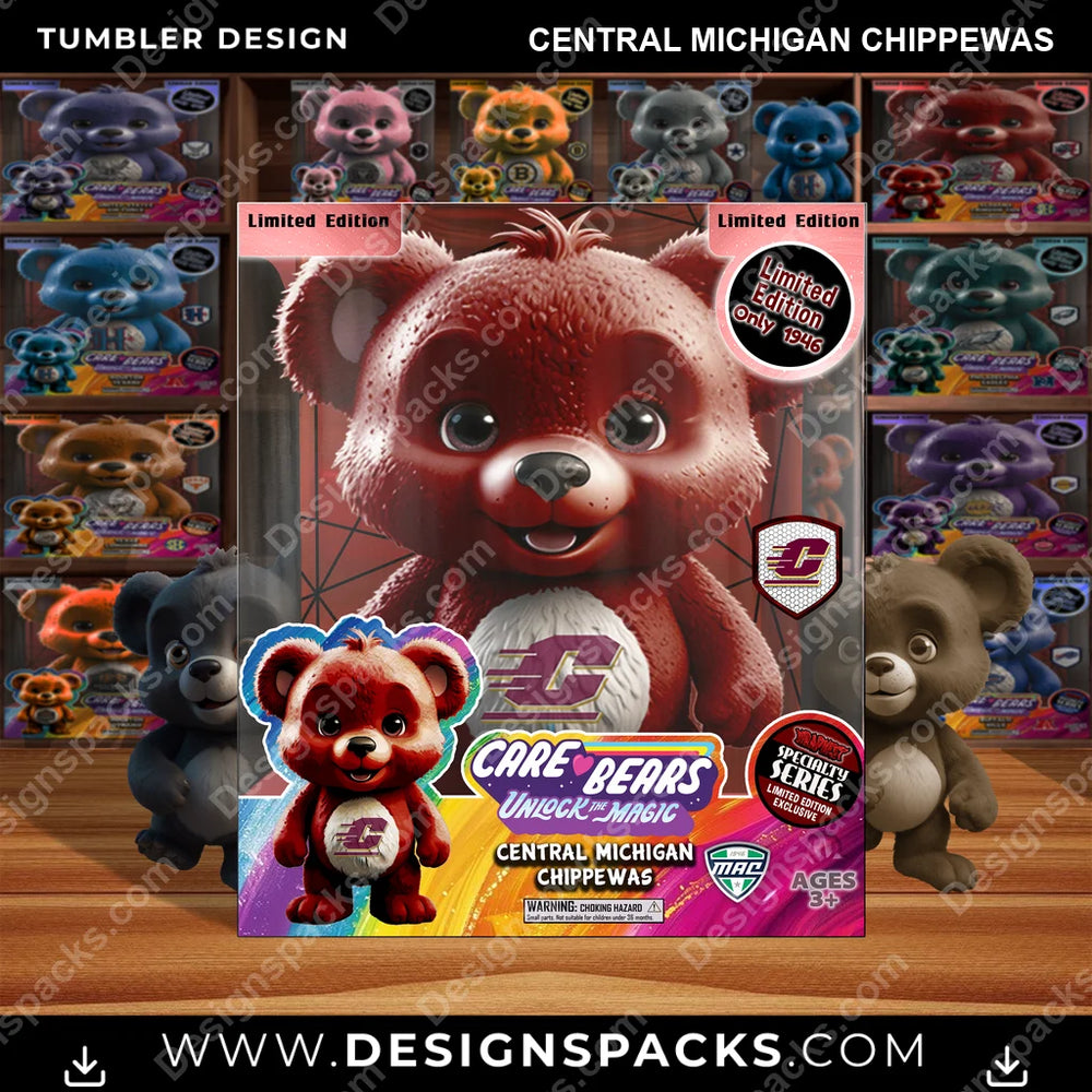College Sport Care Bear Box Central Michigan Chippewas NCAA College Sport Tumbler Digital Wrap Design Download