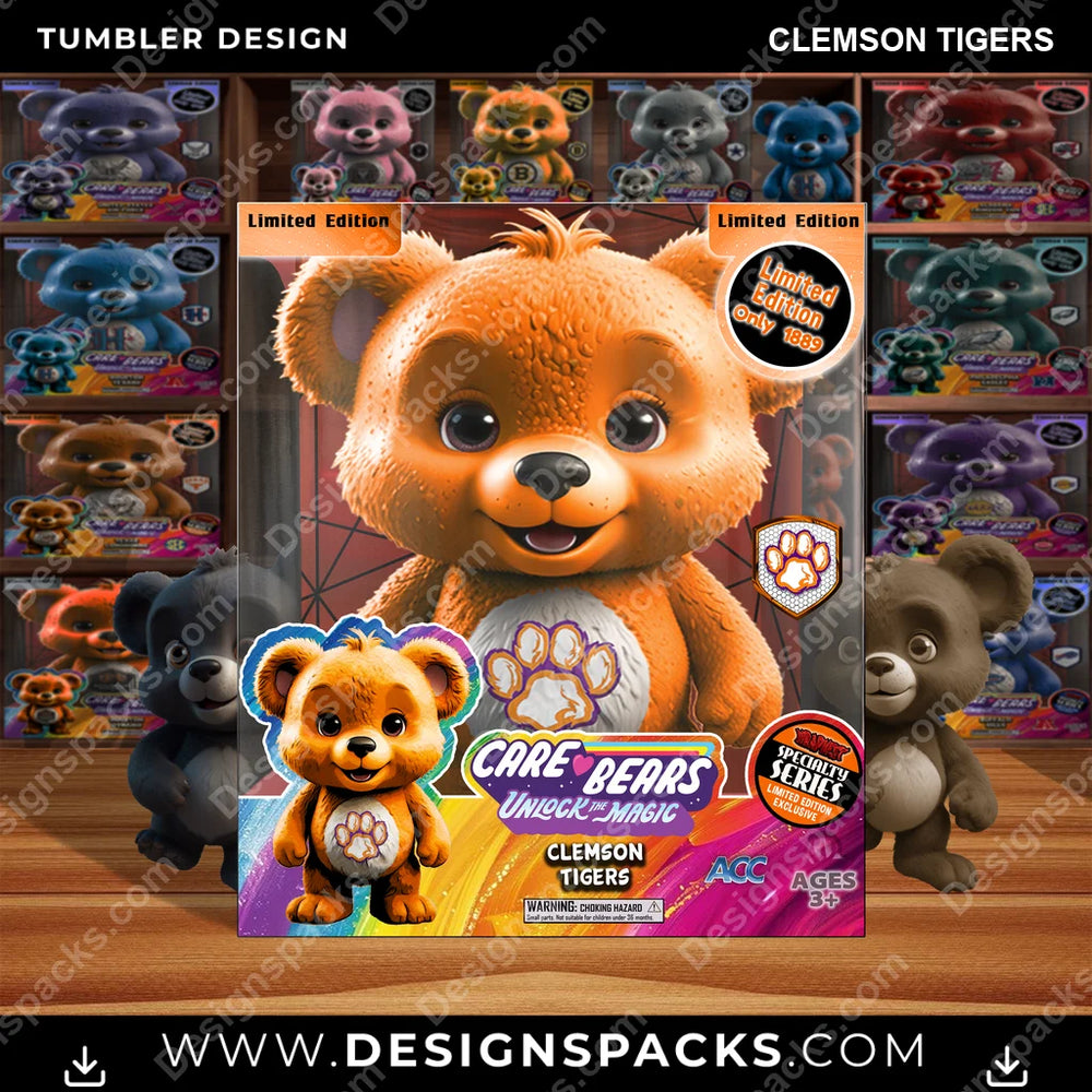 College Sport Care Bear Box Clemson Tigers NCAA College Sport Tumbler Digital Wrap Design Download