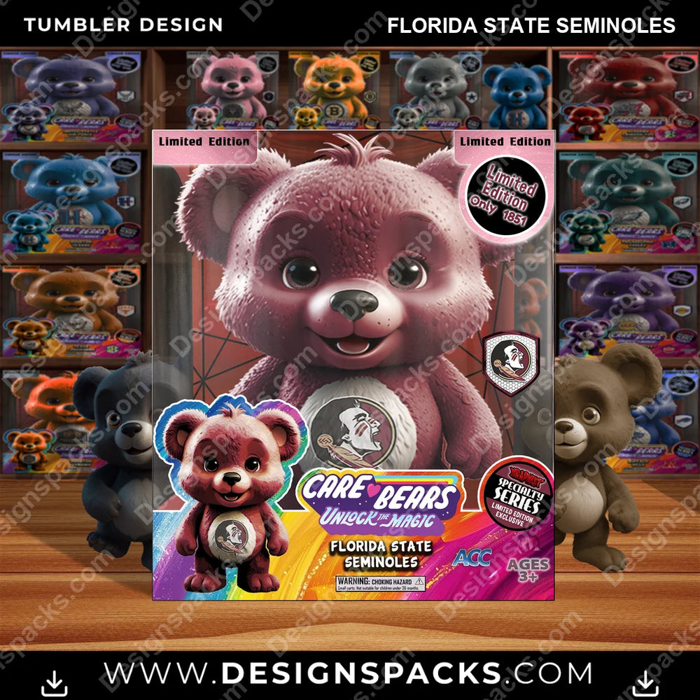 College Sport Care Bear Box Florida State Seminoles NCAA College Sport Tumbler Digital Wrap Design Download