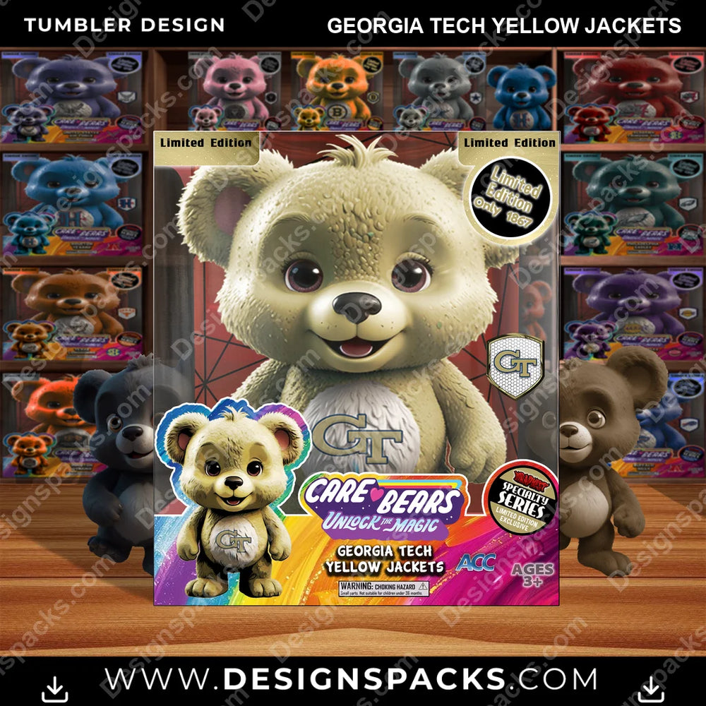 College Sport Care Bear Box Georgia Tech Yellow Jackets NCAA College Sport Tumbler Digital Wrap Design Download
