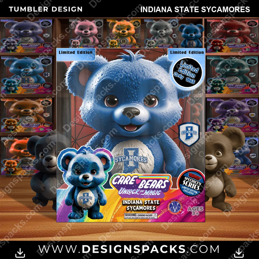 College Sport Care Bear Box Indiana State Sycamores NCAA College Sport Tumbler Digital Wrap Design Download