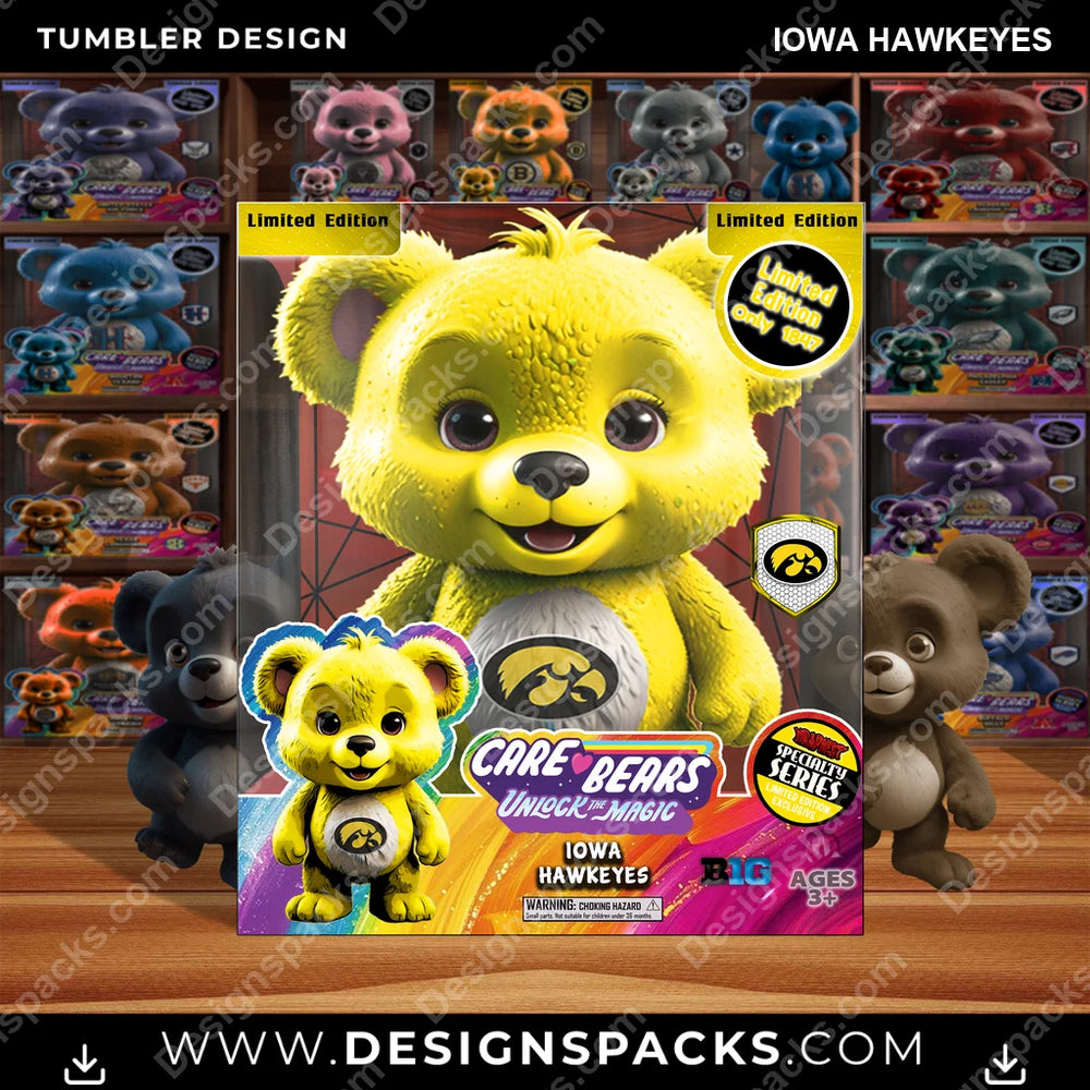College Sport Care Bear Box Iowa Hawkeyes NCAA College Sport Tumbler Digital Wrap Design Download