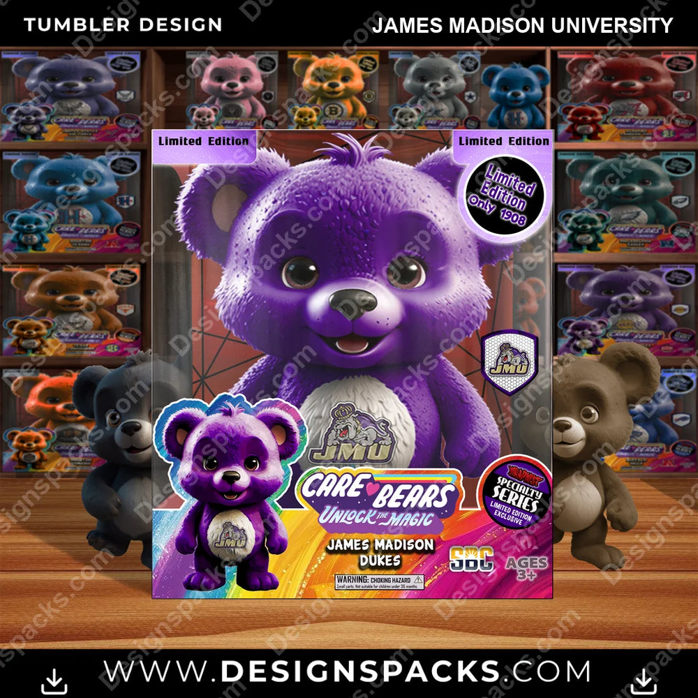 College Sport Care Bear Box James Madison University NCAA College Sport Tumbler Digital Wrap Design Download