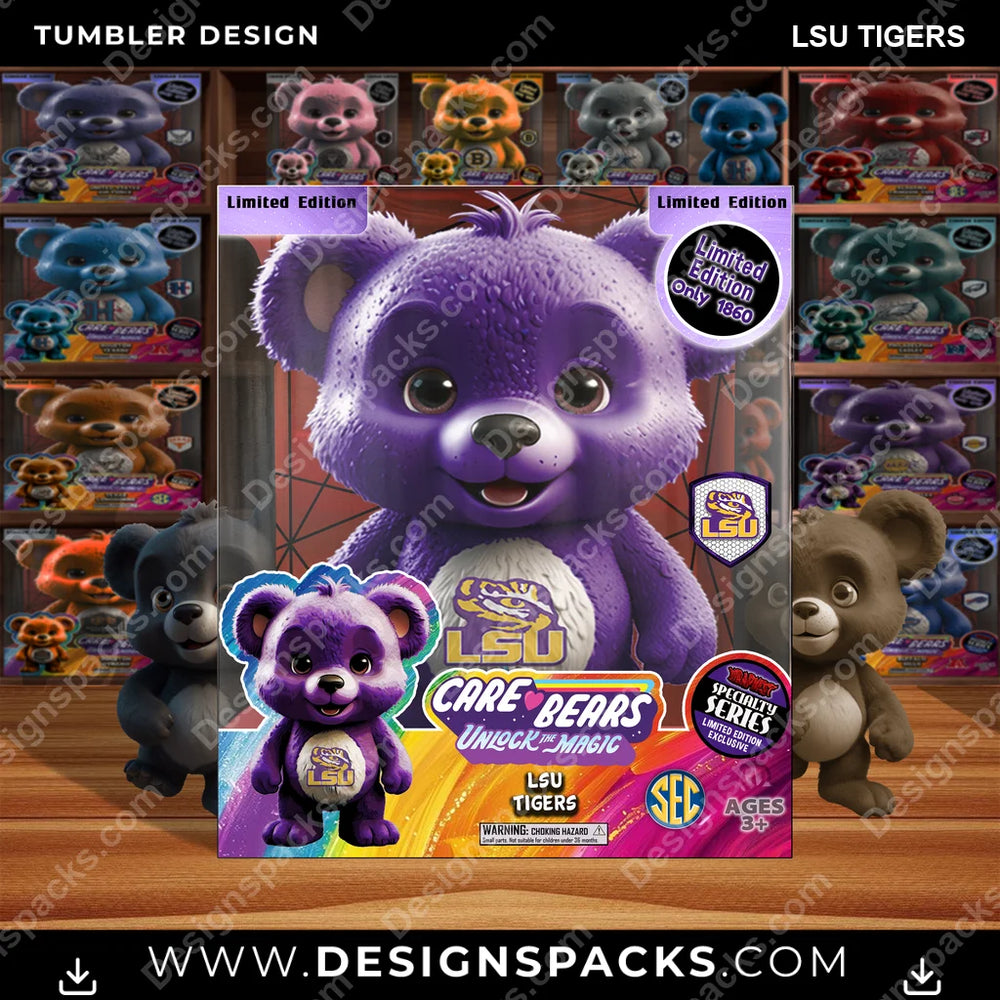 College Sport Care Bear Box LSU Tigers NCAA College Sport Tumbler Digital Wrap Design Download