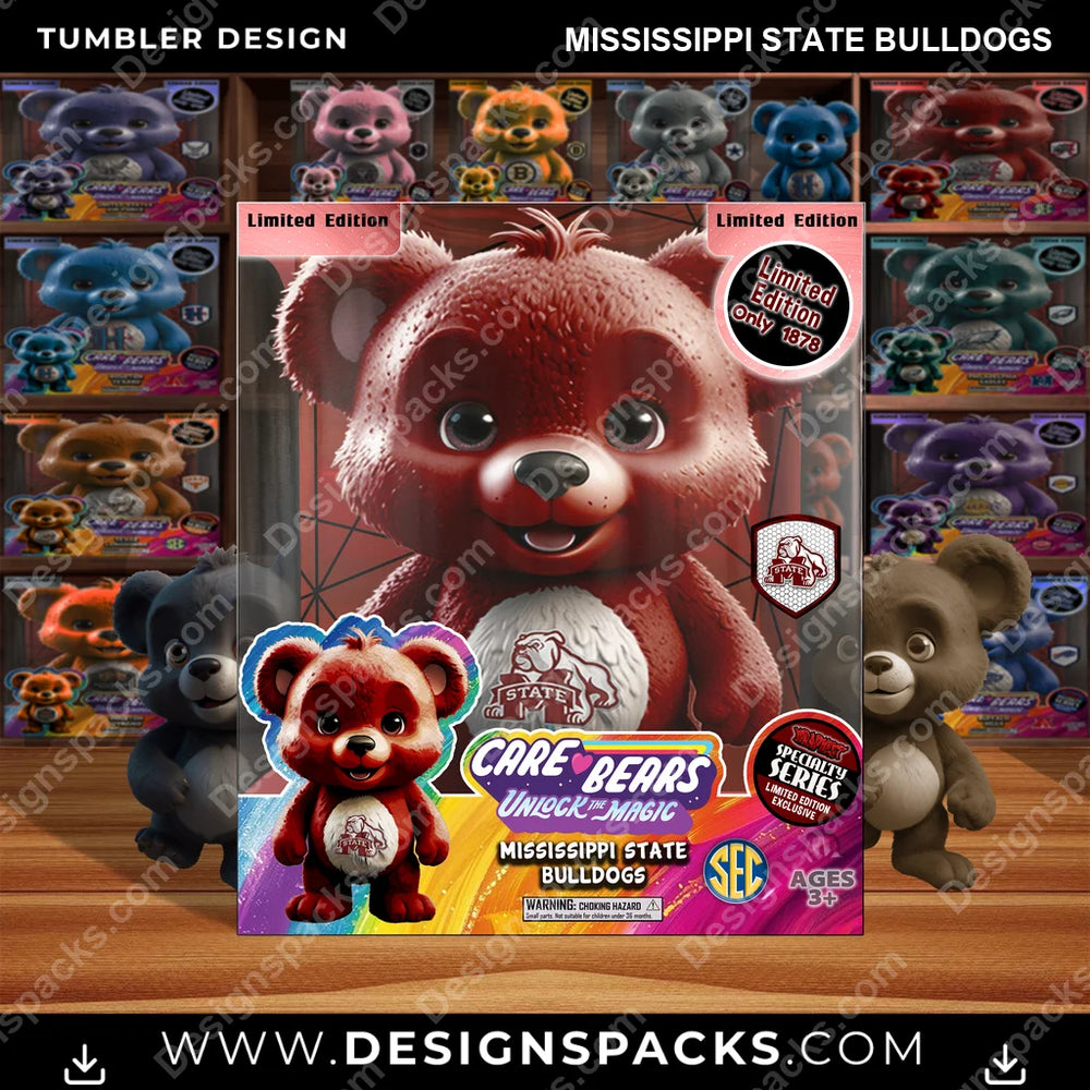 College Sport Care Bear Box Mississippi State Bulldogs NCAA College Sport Tumbler Digital Wrap Design Download