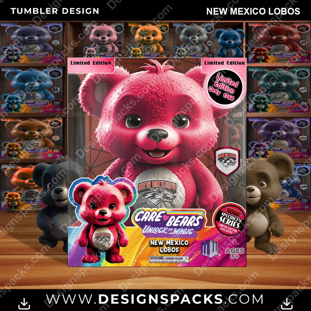 College Sport Care Bear Box New Mexico Lobos NCAA College Sport Tumbler Digital Wrap Design Download