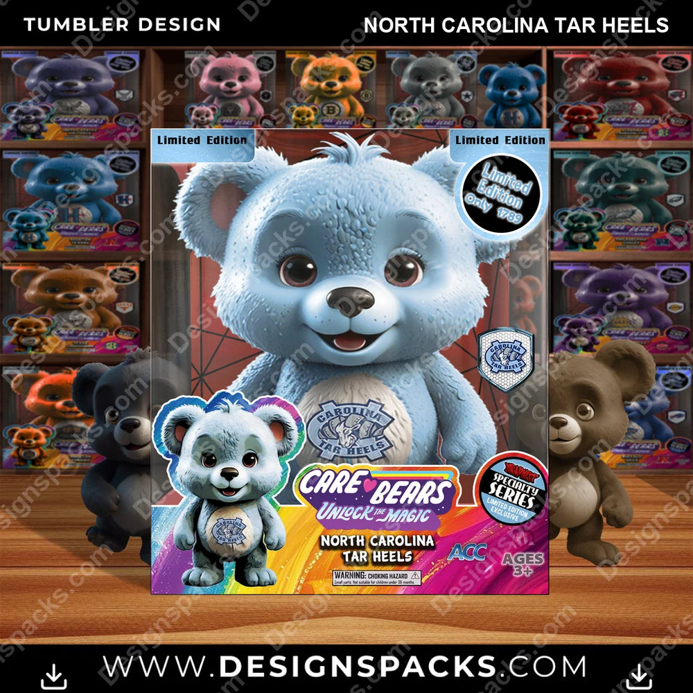 College Sport Care Bear Box North Carolina Tar Heels NCAA College Sport Tumbler Digital Wrap Design Download