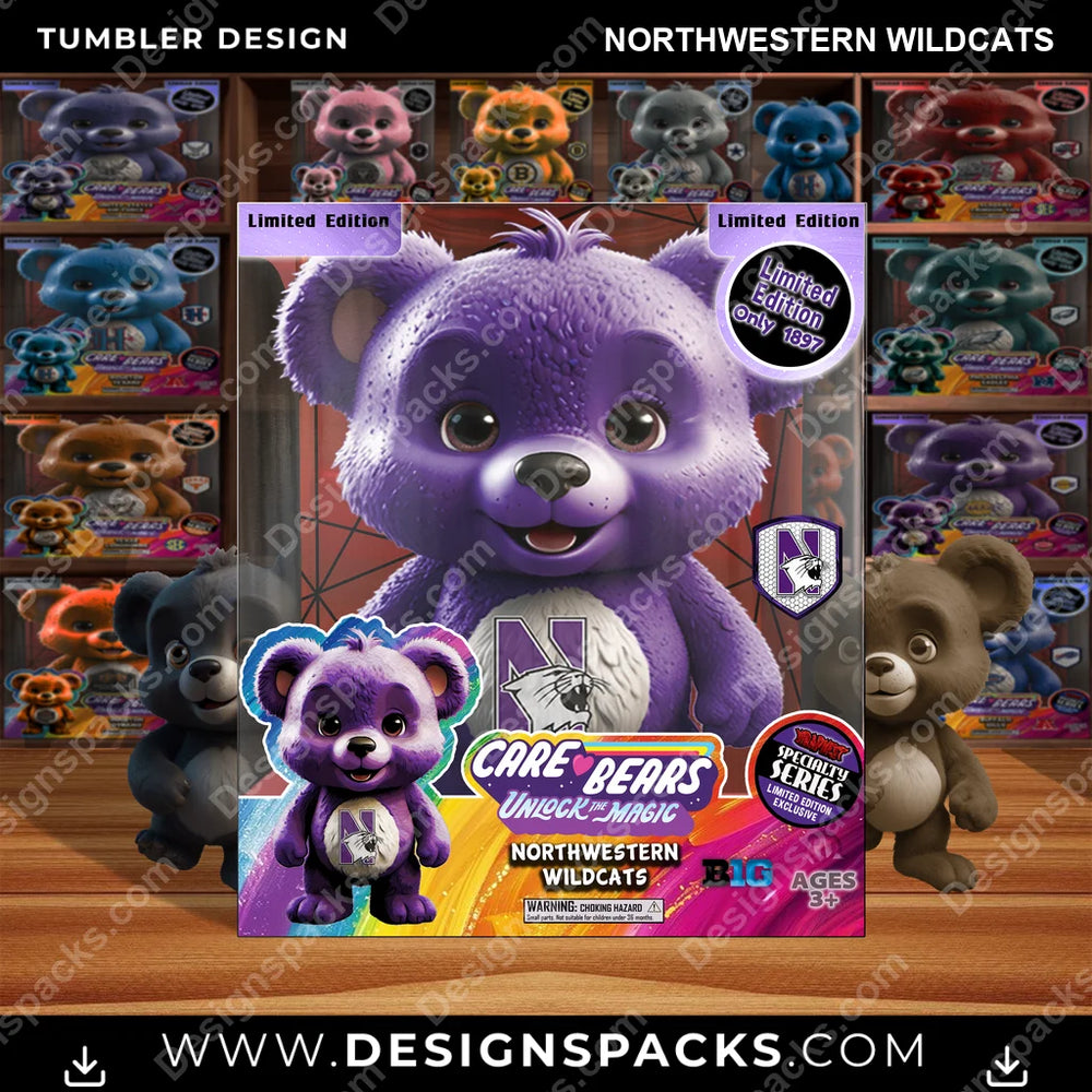 College Sport Care Bear Box Northwestern Wildcats NCAA College Sport Tumbler Digital Wrap Design Download