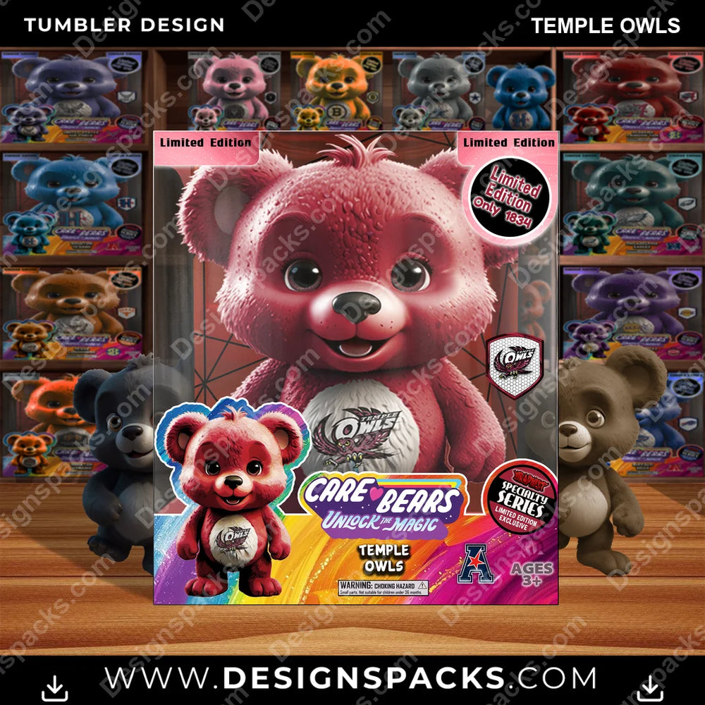 College Sport Care Bear Box Temple Owls NCAA College Sport Tumbler Digital Wrap Design Download
